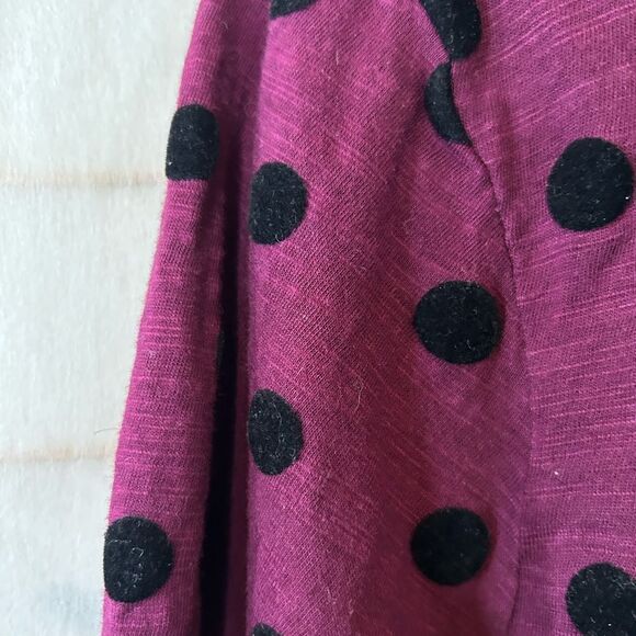 Talbots Purple Long Sleeve flocked black polka dots 100% Cotton Tunic Top 1X - Picture 5 of 8